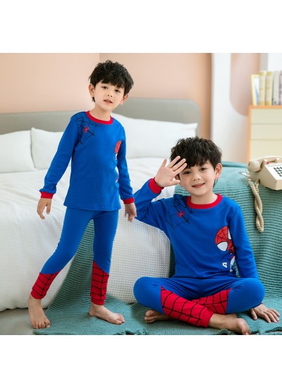 Children's Slim Fit Warm Pure Cotton Long-sleeved Round Neck Spider-Man Pajamas Sets