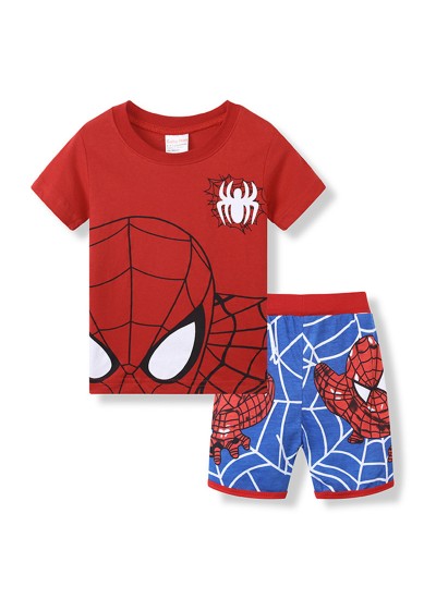 Boys' Spider-Man Short-sleeved Home Clothes Middle-aged Children Marvel Pajama Set