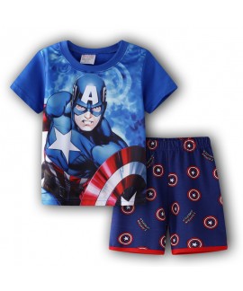 Children's Captain America short-sleeved Home Clothes Middle-aged Children Iron Man Superman Pajama Set