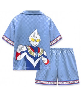 Children's Ultraman Ice Silk Pajamas for Boys Summer Short Sleeve Thin Cartoon Batman Pajama Set