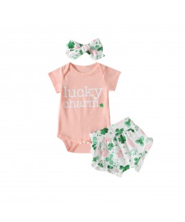 St. Patrick's Day Lucky Charm Short Sleeve Baby Girl's Pajama Set 