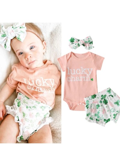 St. Patrick's Day Lucky Charm Short Sleeve Baby Girl's Pajama Set 