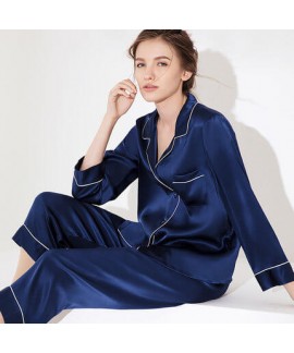 Ladies sexy mulberry silk pajamas for spring long sleeves ladies silky nightwear for outdoor wear
