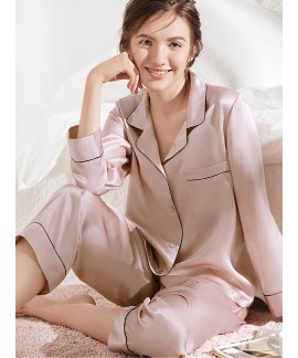 Ladies sexy mulberry silk pajamas for spring long ...