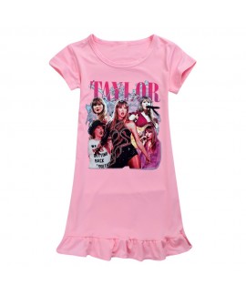 Taylor Swift 100-160 Girls Ice Silk Short Sleeve Pajamas Nightgown Taylor Swift Homewear Skirt