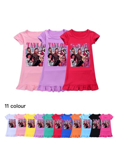 Taylor Swift 100-160 Girls Ice Silk Short Sleeve Pajamas Nightgown Taylor Swift Homewear Skirt