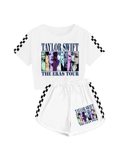 Taylor Swift T-shirt And Shorts Sports Pajamas Set For Boys And Girls