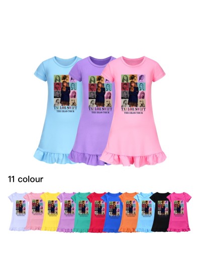 Taylor Swift 100-160 Girls Short Sleeve Pajamas Nightgown Taylor Swift Homewear Skirt For Summer