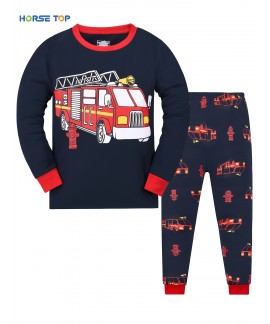 Boys Firtruck Long-sleeve Sweatshirt & Pants Pajamas Set Kids Clothes 