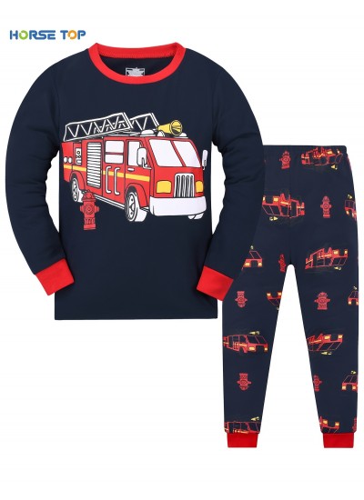 Boys Firtruck Long-sleeve Sweatshirt & Pants Pajamas Set Kids Clothes 