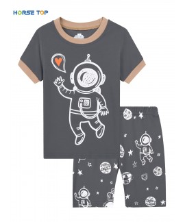 Boys Pajamas Set Astronaut Graphic Tee And Shorts Kids Clothes For Spring Summer Indoor 