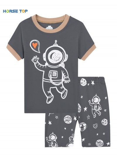 Boys Pajamas Set Astronaut Graphic Tee And Shorts Kids Clothes For Spring Summer Indoor 