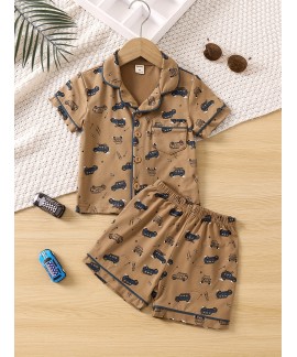 Boys Car Pajamas Set Tops Bottoms Shorts Short Sleeves Comfortable Casual Cozy Homewear Loungewear 