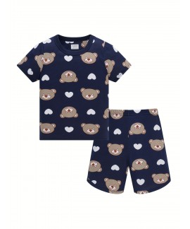 Heart Cotton Pajamas Set Shorts Boys Homewear 