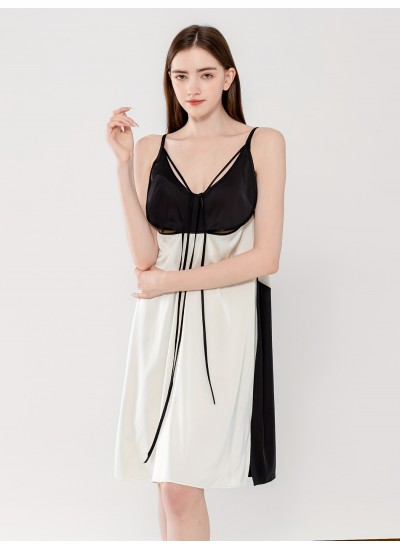 Colorblock Slip Nightdress Sexy Deep V Backless Spaghetti Strap Sleep Dress Womens Sleepwear Dresses 