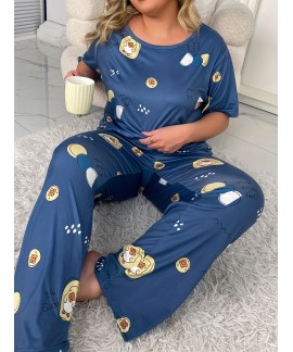 Womens Plus Size Summer Two Piece Pants Pajama Set 