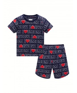 Boys I Love You Mom Pajamas Set Short Sleeves Tops Bottoms Comfortable Cozy Casual Kids Clothes 