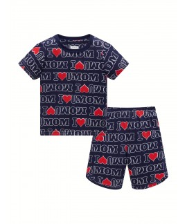 Boys I Love You Mom Pajamas Set Short Sleeves Tops...