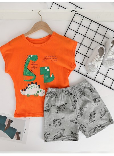 Boys Cute Dinosaurs Pajamas Set Sleeveless Tops Bottoms Comfortable Cozy Casual Homewear 