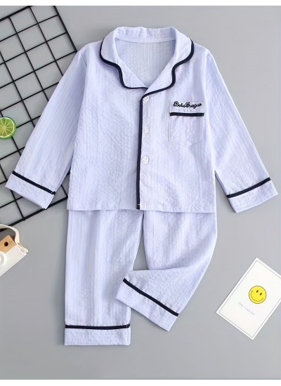 Boys Casual Pajamas Set Long Sleeves Tops Bottoms Comfortable Cozy Loungewear Sets 