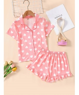 Girls Lapel Short Sleeve Outfits 