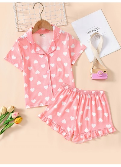 Girls Lapel Short Sleeve Outfits 