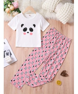 2pcs Girls Pajamas Outfit Cute Cartoon Panda Graph...