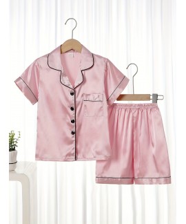 2pcs Toddler Girls Pajamas Outfit Button Short Sle...