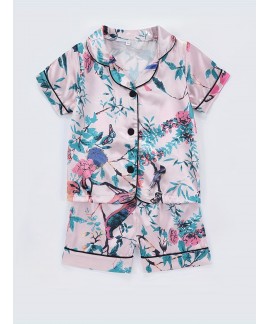 Girls Casual Floral Shirt Kids Silk Pajamas 