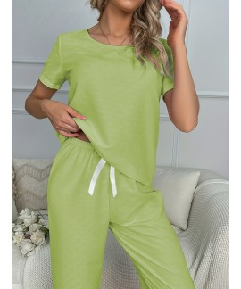 Solid Color Crew Neck Casual Womens Loungewear 