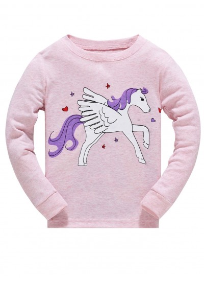 Girls Cartoon  Unicorn Printed Pajama Sets 