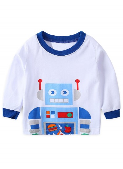 2pcs Toddler Boys Long Sleeve Robot Printed Pajama Sets 