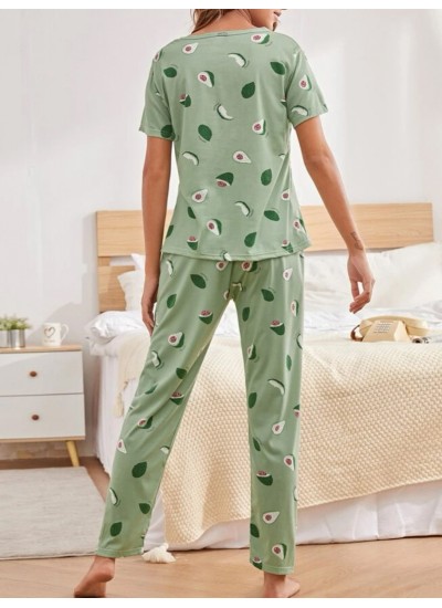 Women's Floral Print Comfortable Two-piece Set Short Sleeve Tops &Pants Pajama Sets 