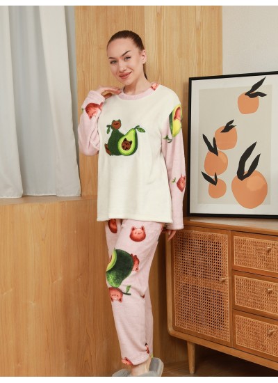 Women's Comfortable Patched Dinosaur Embroidery Flannel Pajama Sets 