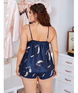 Plus Size Satin Cami Top &Shorts Pj Set