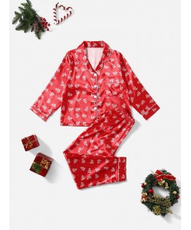 2pcs Girls Christmas Red Casual Pajamas Set 