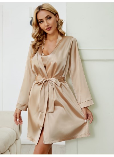 Women's Sleepwear Silk Satin Dress &Robe Pajama Set 
