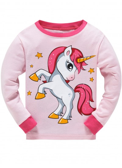 Children's Girl Cute Unicorngirl Printed Pajamas Set 