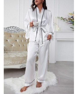 Women's Sleepwear Comfortable Silk Satin Two-piece...