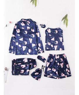 7 Pack Women's Sleepwear Silk Satin Floral Print P...