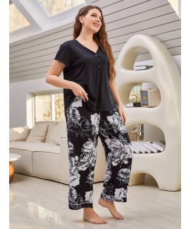 Plus Size Floral Print Pajama Set