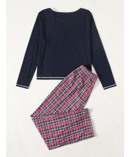 long Sleeve Pajama Top &Pajama Elastic Waistba...