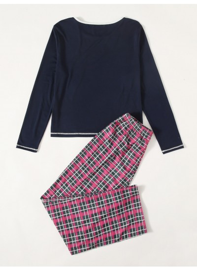 long Sleeve Pajama Top &Pajama Elastic Waistband Pants Set