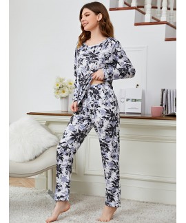 Women's Sleepwear Leaves Print Warm Breathable Lon...
