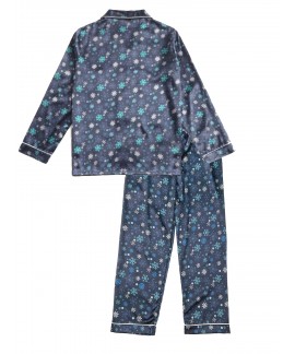 Men's Christmas Blue Snowflake Print Casual Pajama...