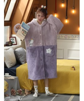 Fuzzy Teddy Thermal Comfortable Colorblock Pajama ...