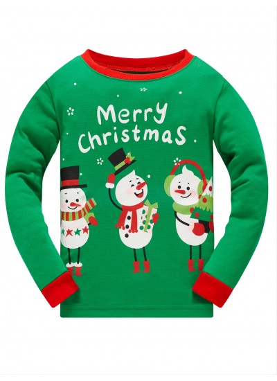 Popshion Kids Christmas Pajamas Cotton Long Sleeve Snowman Christmas Pjs Set Xmas Holiday Clothes 