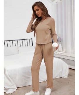 Solid Ribbed Soft Comfortable Pajama Set 