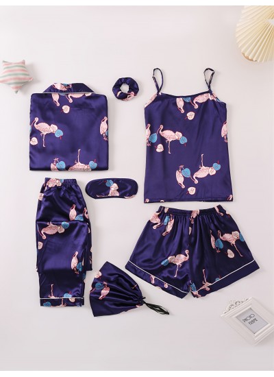 Women's Sleepwear Set Silk Satin Clothing Set Pajama Set With Eye Covering Bandana Bag Set 