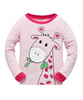 2pcs Girls Casual Cartoon Animal Print Crew Neck P...